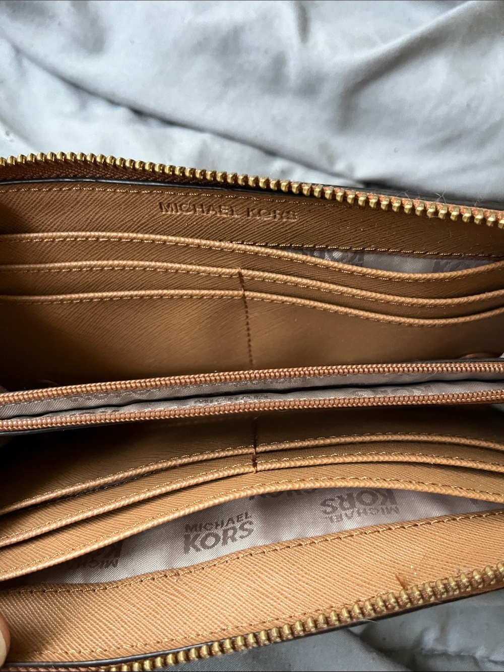 Michael Kors Tan Leather Studded Zip Wallet with Gold Hardware - Picture 3 of 10